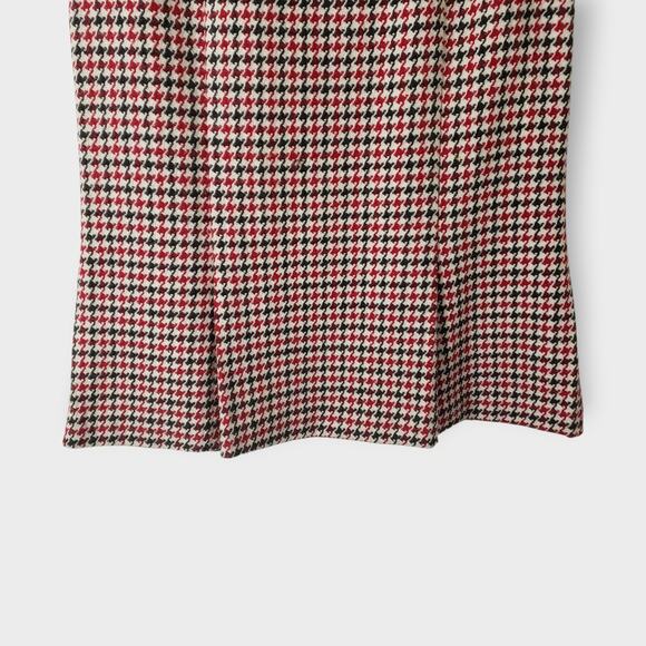 Talbots Wool Red Black Houndstooth Flare Pleat Midi Skirt Sz 4 Retro Rockabilly - Picture 3 of 13